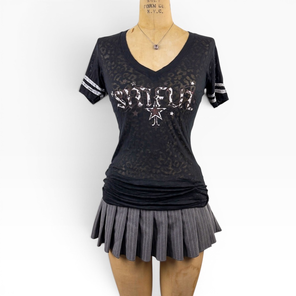 Y2K Sinful Tee Burnout Leopard Print Wing Graphic Back Punk Cyber Grunge Size S